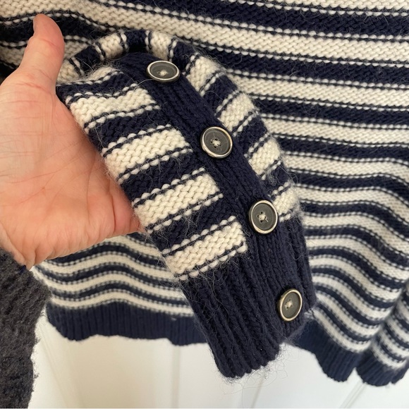 Banana Republic Navy Cream Striped Wool Alpaca Mohair Cowl Neck Sweater Medium - Picture 3 of 5